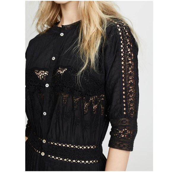 LoveShackFancy Beth Maxi Dress black size L large black cotton sheer voile shirt - Picture 5 of 16